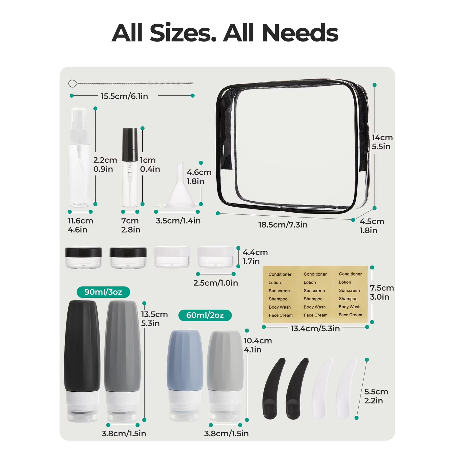 BAGSMART 18-Piece TSA Approved Travel Bottles & Toiletry Containers Set