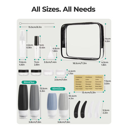 BAGSMART 18-Piece TSA Approved Travel Bottles & Toiletry Containers Set