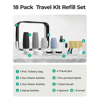 BAGSMART 18-Piece TSA Approved Travel Bottles & Toiletry Containers Set