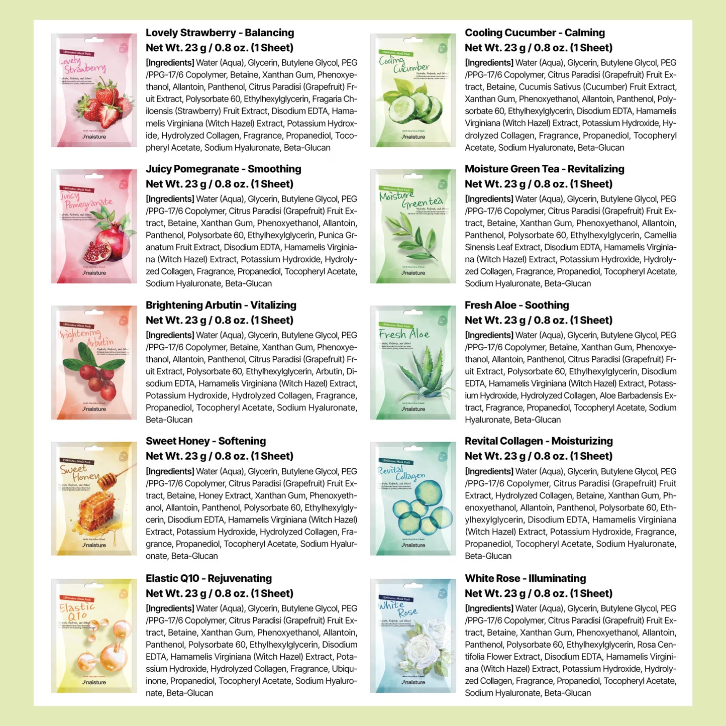 Naisture Home Bundle 15 Minutes Mask Assorted Face Sheet Mask Pack – 10 Piece