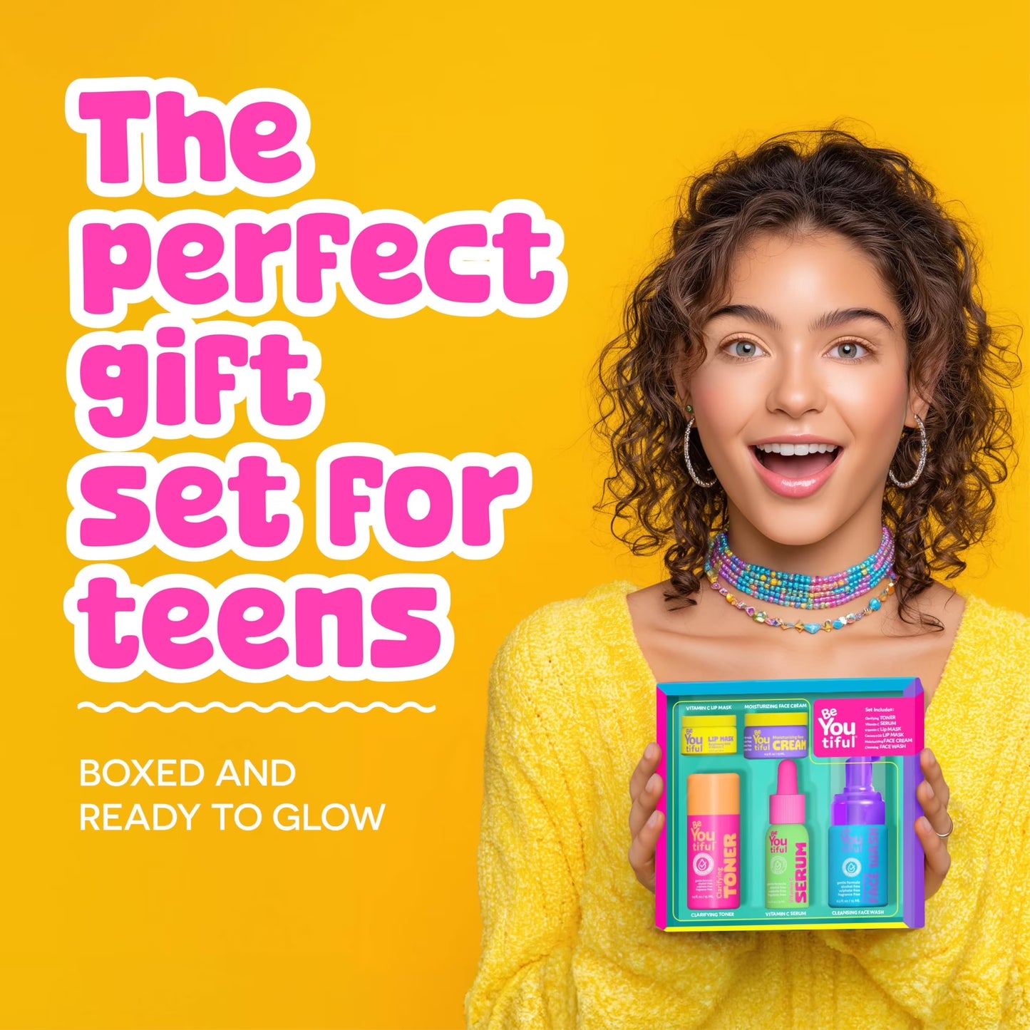 BeYoutiful 5-Piece Teen Skincare Gift Set – Face Wash, Toner, Serum, Moisturizer & Lip Mask
