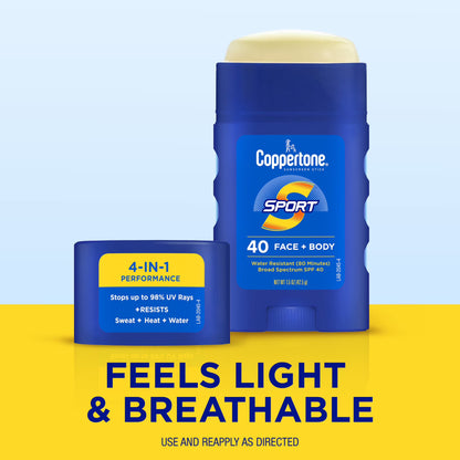 Coppertone Sport Sunscreen Stick SPF 40 Travel Size – 1.5 oz