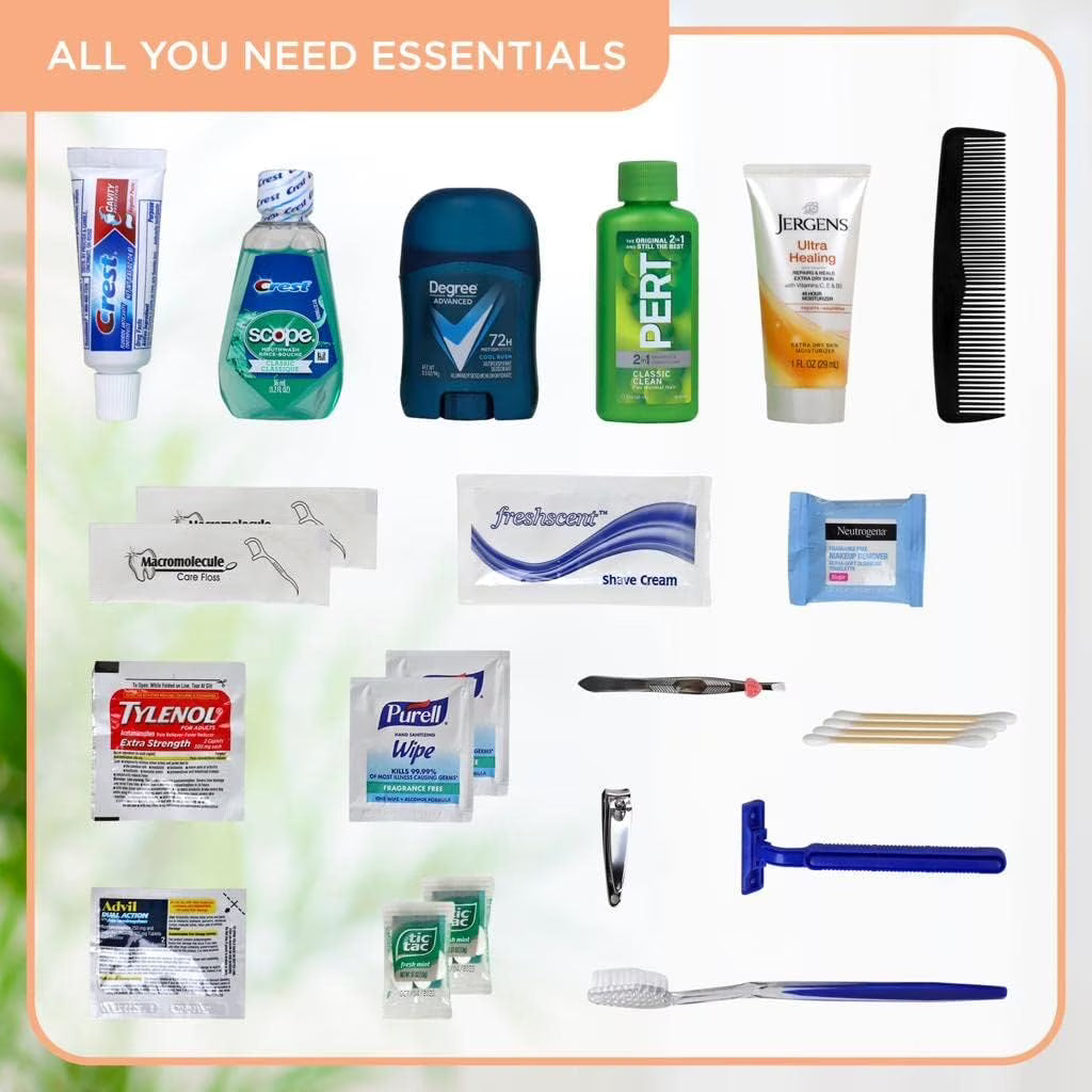 Unisex Toiletry Travel Kit TSA Approved Personal Care & Hygiene Essentials Set – 20 Piece